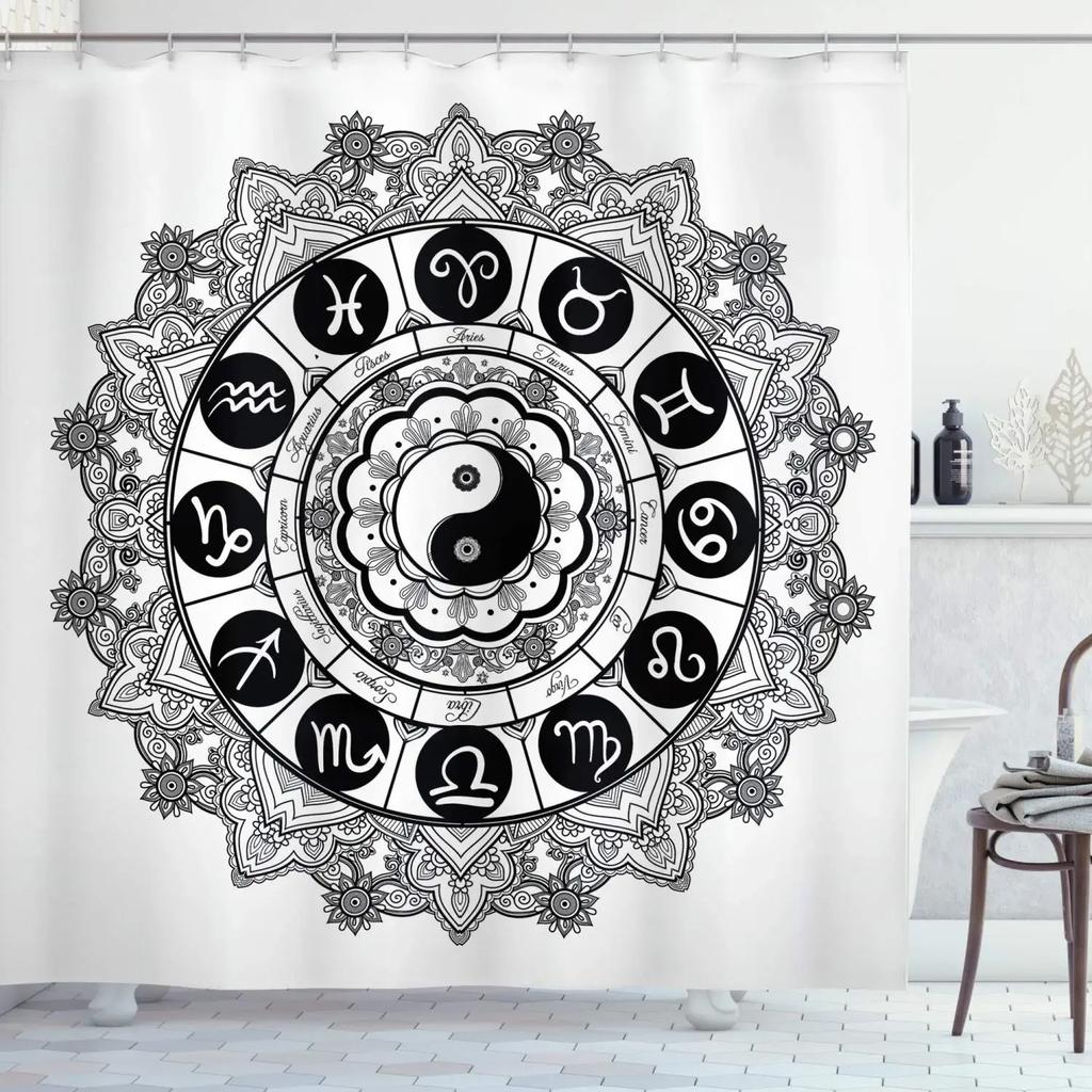 Yin Yang Shower Curtain For Bathroom Boho Trippy Gossip Pattern Psychedelic Art Waterproof Bathroom Shower Curtain Set With Hook