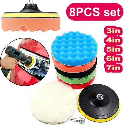 8-teiliges Autopolierpads-Set 3/4/5/6/7 Zoll Schaumstoff-Schwamm-Pufferpad Polierscheiben-Set Polierer Poliermaschine Wachspads 125/150mm