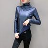 European Station Autumn and Winter Velvet Thickened Leather Jacket Turtleneck Bottoming Shirt Women's Versatile Long-sleeved Top Small Shirt Trendy