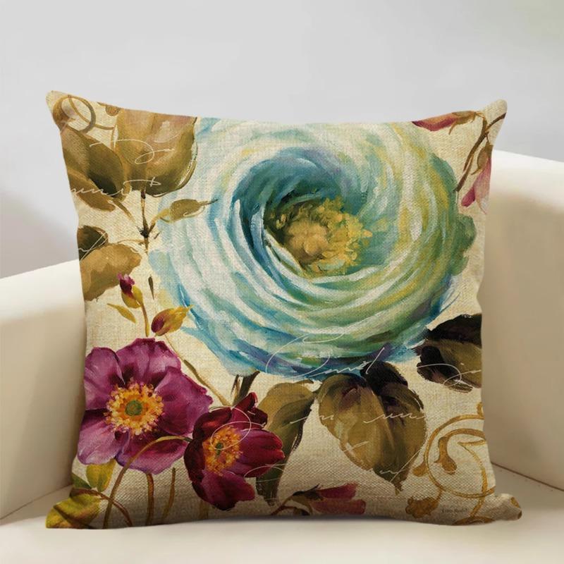 Retro Style Cushion Cover 45x45cm Linen Pillow Case Living Room Sofa Decor Pillowcase Colorful Exquisite Flower Pattern Car Seat