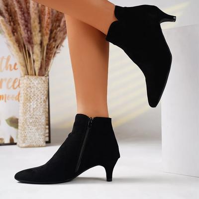 Women's New Autumn and Winter Boots 2025 Suede Small Heel Short Boots Women's Pointed Cat Heel Bare Shoes Medium Thin Heel Boots