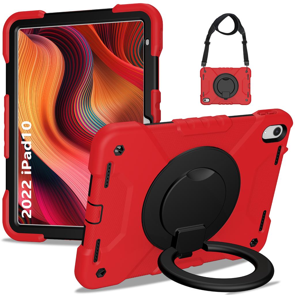 Rotatable Stand Armor Case for iPad A16 2025 11th 10.9 2022 10th Gen. Hybrid Cover With Handle Grip Shoulder Strap PC Silicone
