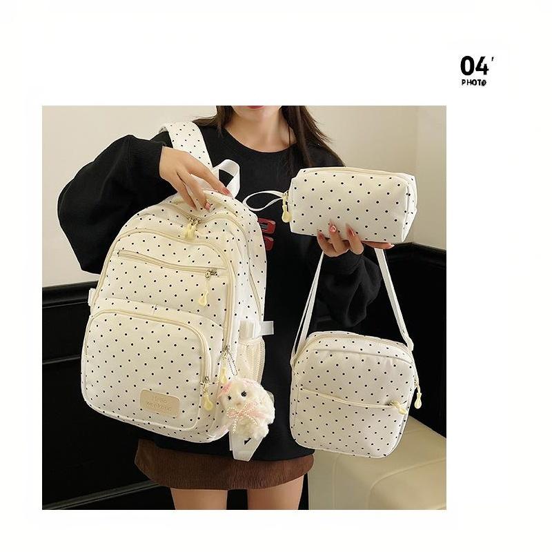 Nylon Polka Dot Girls Backpack Set Multi Compartment Zipper Closure Water Resistant Lightweight Bookbag for School Daily Use