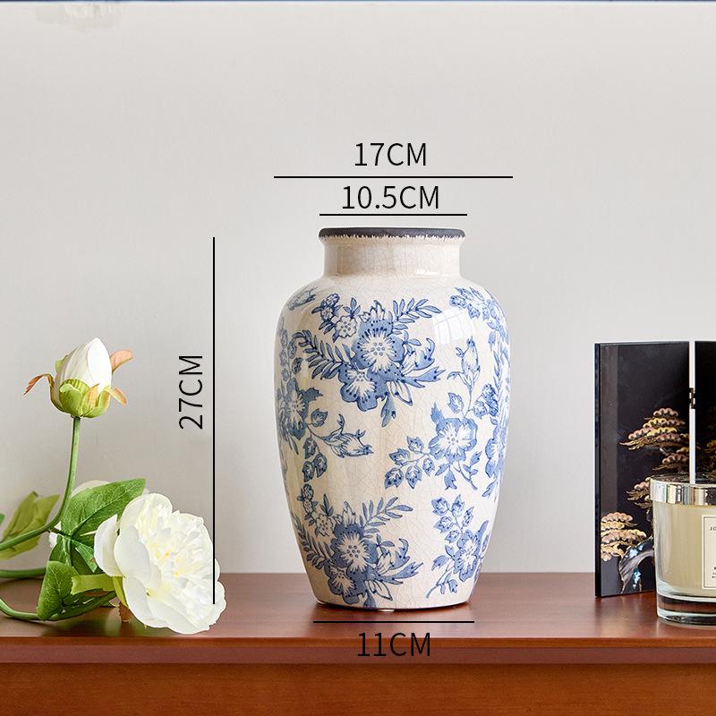 Elegant Retro Blue & White Porcelain Vase for Hydroponics and Dried Flower Arrangements