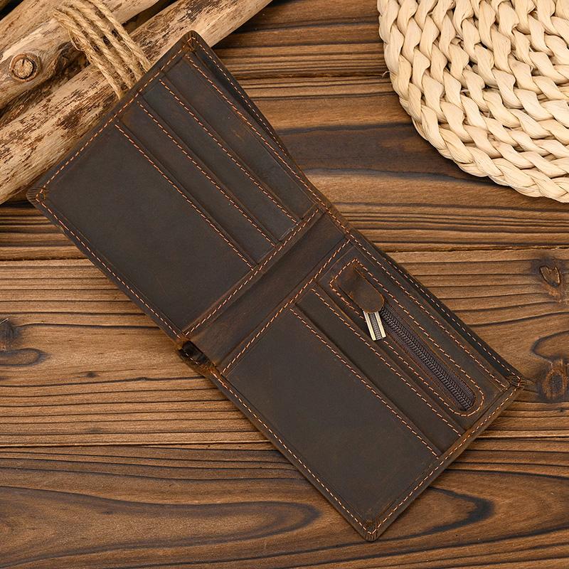 Good Leather Short Wallet Men Male Small Crazy Horse Leather Vintage Purse Slim Wallets Wholesale Bifold Wallets Drop shipping