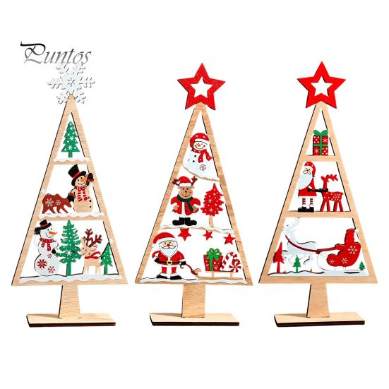 Holiday Party Table Centerpiece Wooden Tabletop Christmas Tree Decor, Hollow Xmas Ornament, Farmhouse Gift for Kids Desktop Home Decoration,