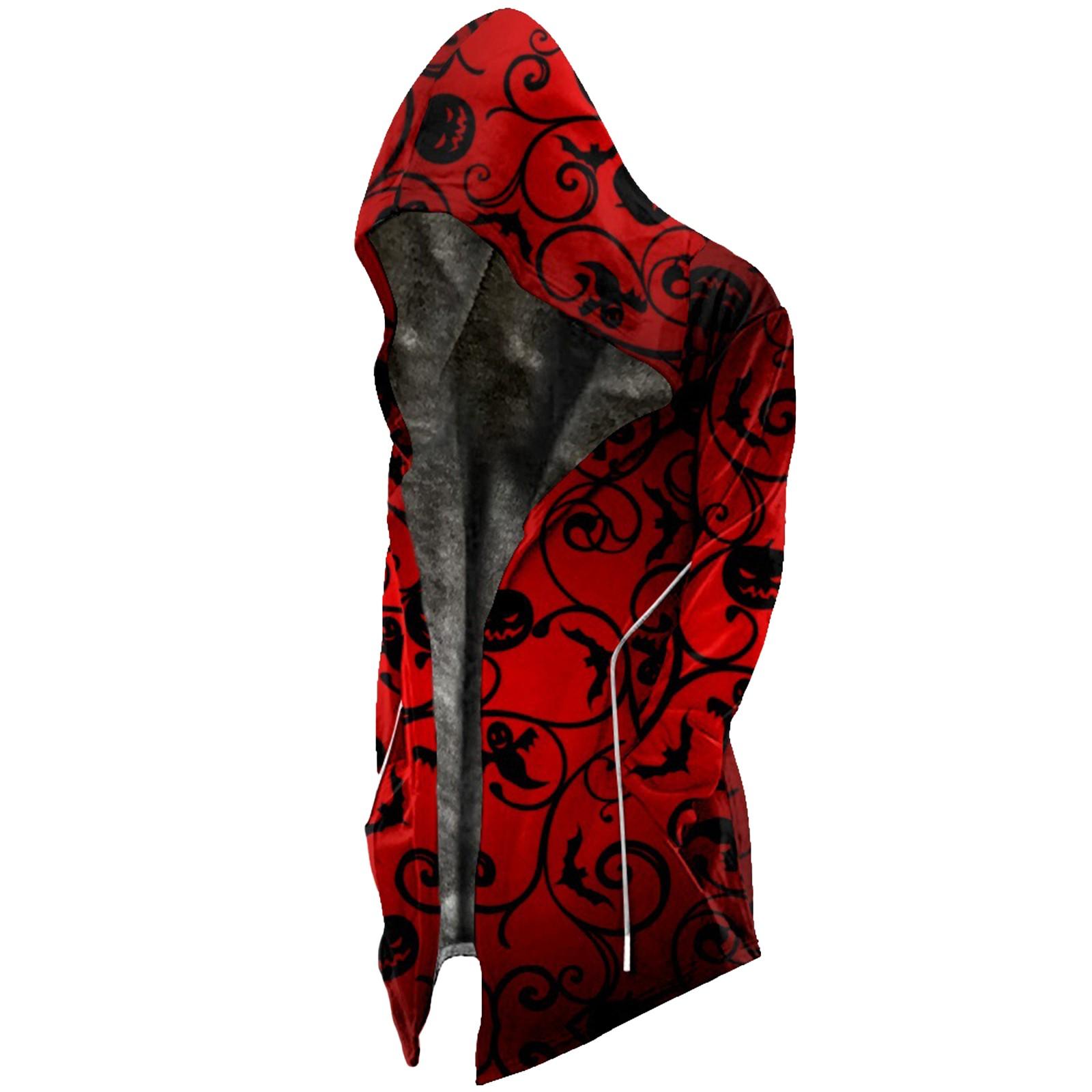 

Мужская бархатная утолщенная длинная куртка с принтом Хэллоуина, мужская повседневная куртка на молнии большого размера XL красный