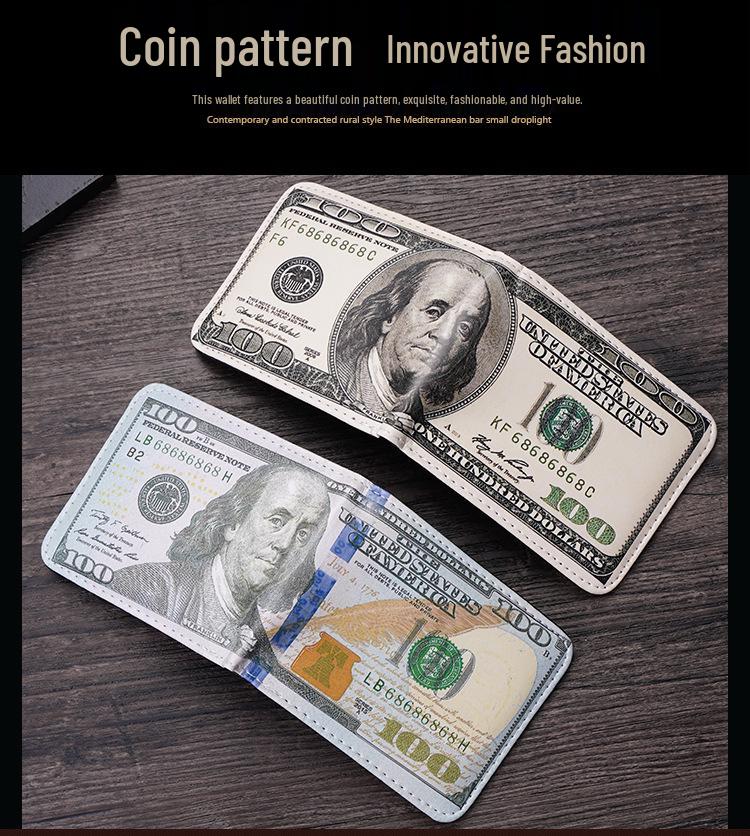 Men's Short Bi-Fold Wallet with Currency Pattern – High-Quality Money Clip & Multi-Card Holder