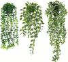 3pcs Artificial Hanging Potted Plants, Fake Hanging Eucalyptus Vine, Mandala Vine and Pea Pods with Pots, Indoor Outdoor Hanging Decor