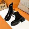 New Chelsea Short Boots Women's British Short Single Boots Round Martin Boots Heightened Thick-soled Cigarette Boots