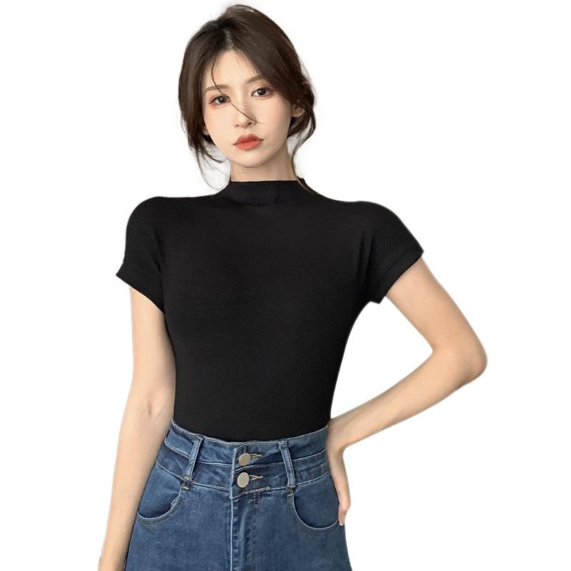 Ležérní univerzální spodní prádlo Slim Jednoduchá jednobarevná poloviční rolák Krátký rukáv Spodní košile Top