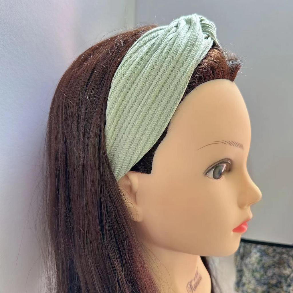 Strick-Stirnband im koreanischen Stil mit Überkreuz-Design für Damen - Elastischer Haarreif zum Gesichtwaschen, für Yoga und Sport.