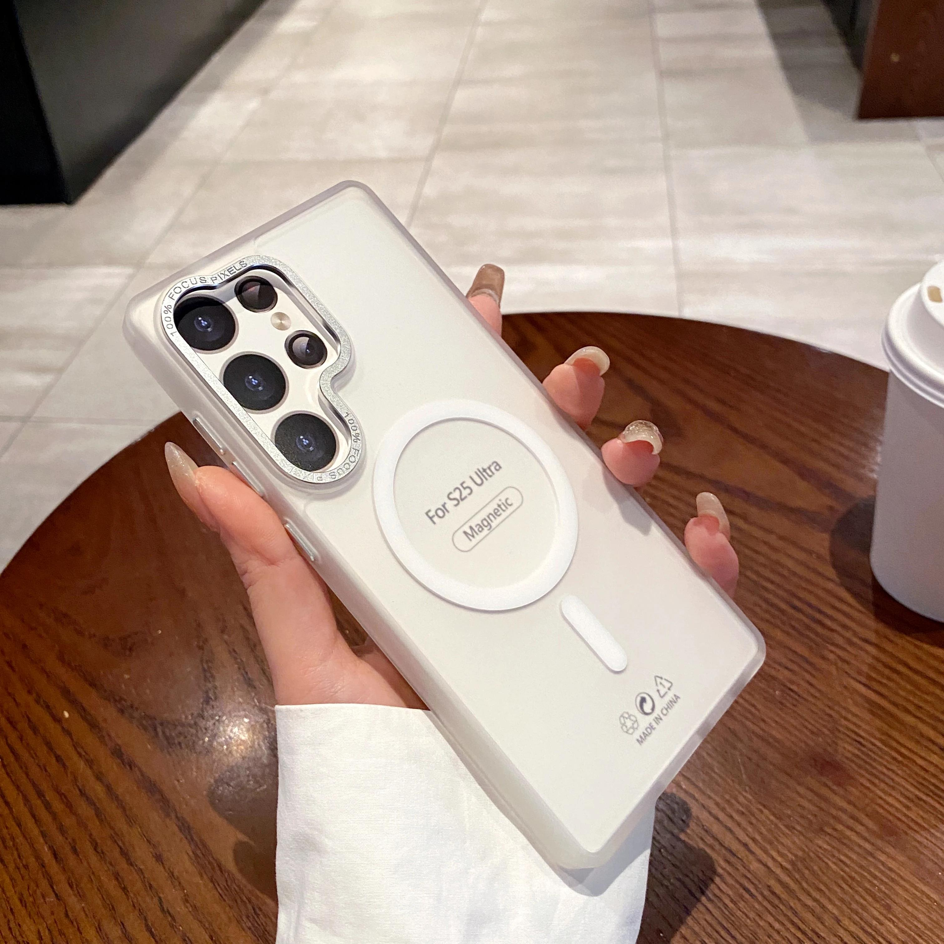 

Роскошный матовый прозрачный чехол Magsafe для Samsung Galaxy S25 S24 S23 Ultra Plus S24FE Магнитная беспроводная зарядка Ударопрочная бамперная накладка For Samsung S23 чистый