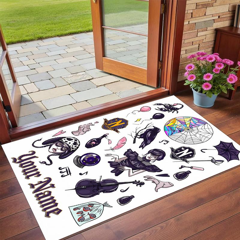 Crystal Velvet Rug Custom Name Text, Soft Non Slip Floor Mat Home DecorWednesday Addams