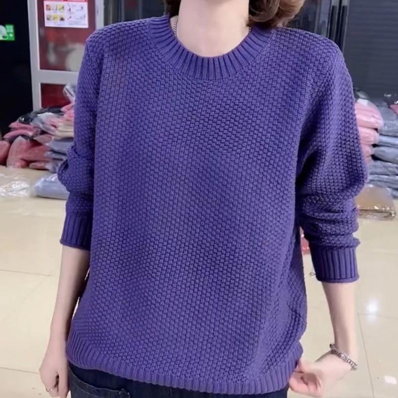 Autumn Winter Round Neck Mom Wear Loose Knit Pullover Sweater Middle Age Casual Outerwear Top