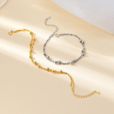 S925 Silver Fashion Simple Versatile Round Bead Bracelet Women's Niche Design Bean Bead Hand Jewelry