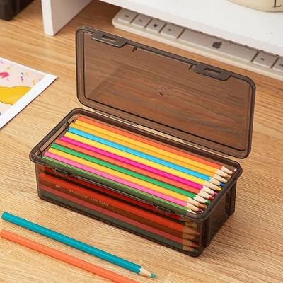 Einfache durchsichtige schwarze Kunststoff-Federtasche, multifunktionale Schreibwaren-Aufbewahrungsbox, Stiftebox für Schule und Büro