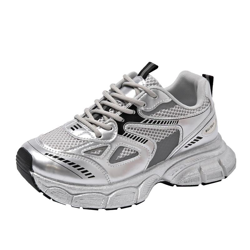 Luxary Women Sneakers Korean Version Women Running Shoes Fashion Trend Thick Sole Sport Shoes Breathable Mesh Silver Casual Shoe
