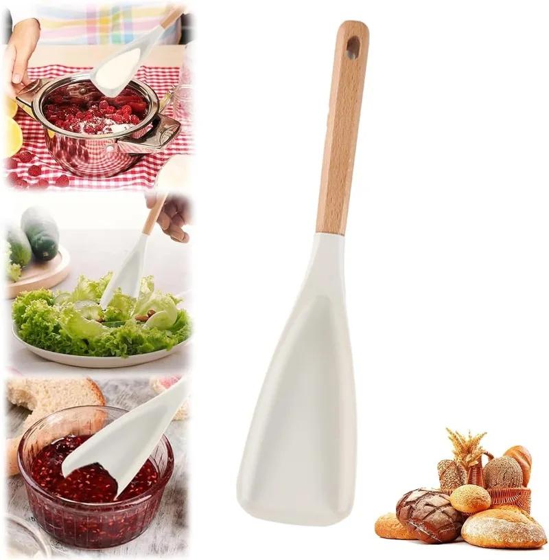 

Nonstick Silicone Spoonula 12.2 Wooden Handle Cooking Spoon Safe for Non-Stick Pans Perfect Spatula for Baking Mixing Scraping белый