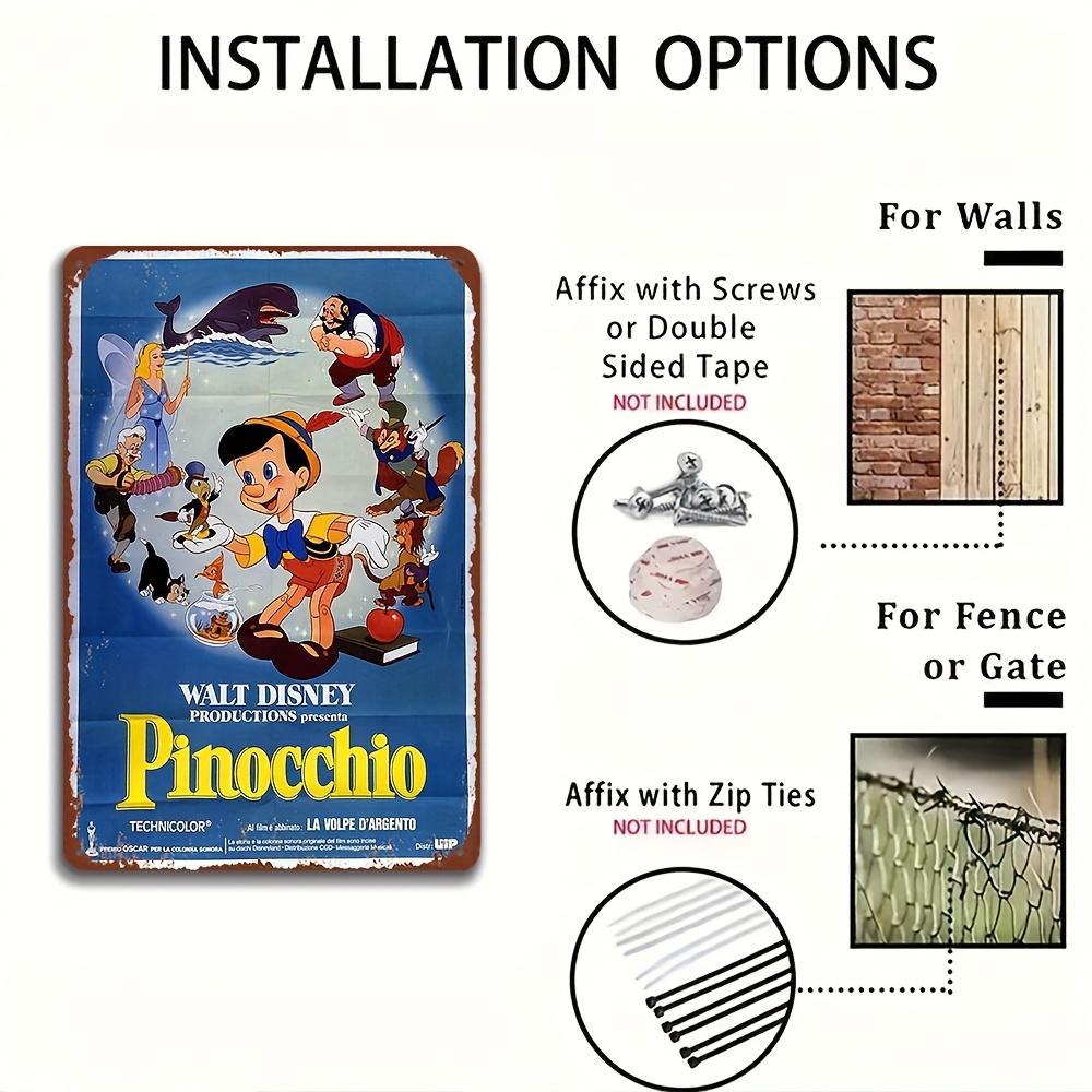 A Beautifully Designed Tin Sign Featuring Authorized Classic Cartoon Characters Pinocchio And Geppetto, Officially Licensed for