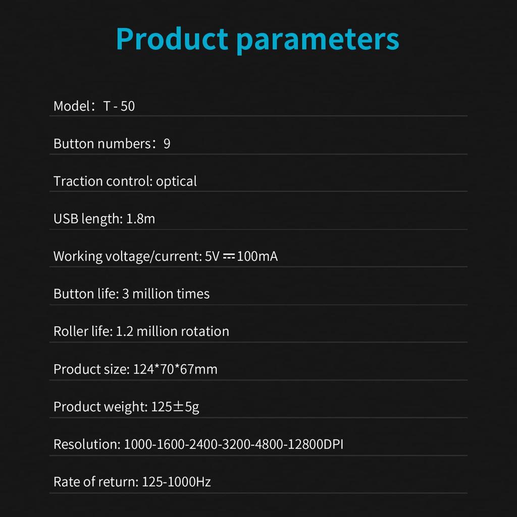 KOCAN Gaming Vertical Optical Ergonomic Black T-50 Mouse, Wired, 9-Key Mouse, 6-Gear DPI, Design,