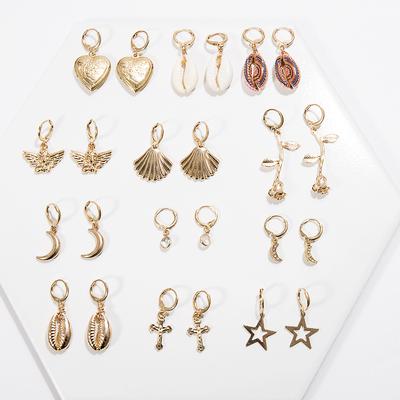 Accessories, Simple And Versatile Alloy Shell Earrings For Women, Temperament Hollow Stars, Diamond-Set Moon Earrings