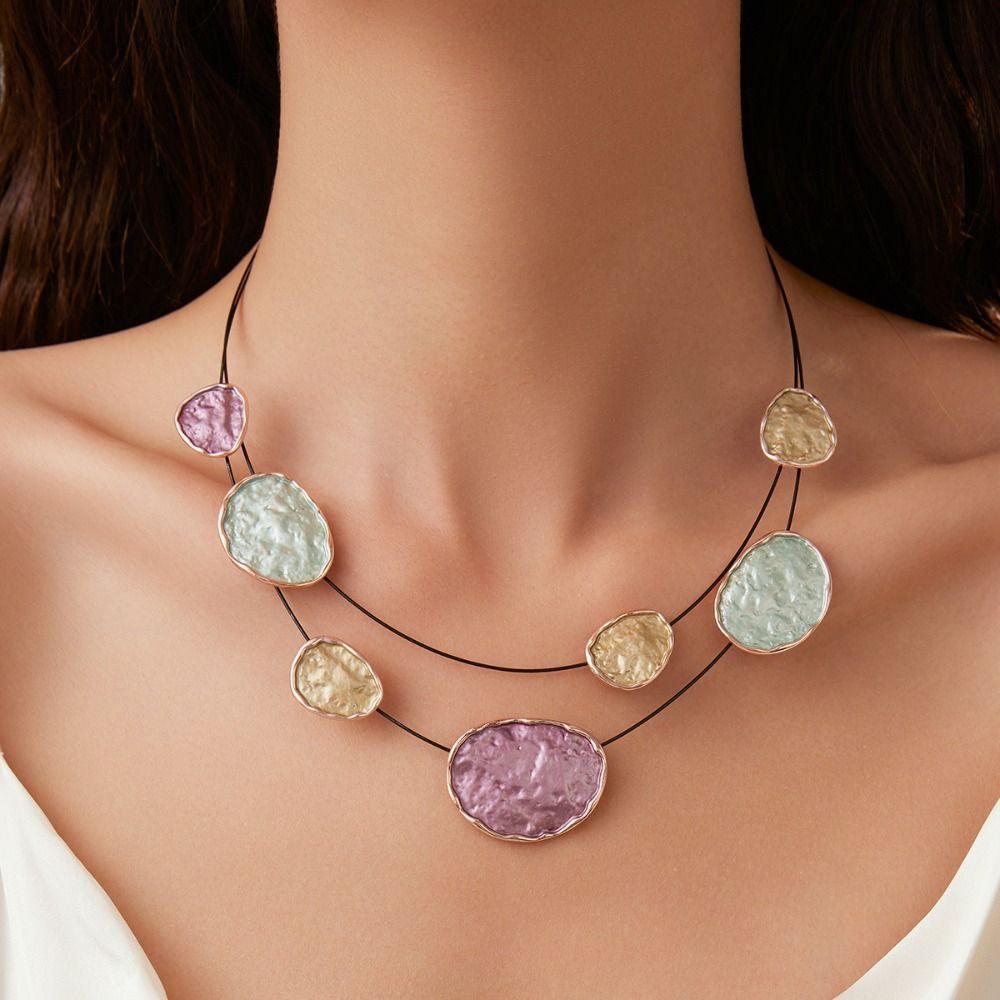 Colored Colorful Choker Circular Neck Pendant Jewelry Women's Necklace  Accessory