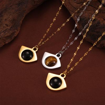 New Titanium Steel Necklace Retro Natural Tiger'S Eye Stone Fish Mouth Chain Niche Design Sense Fashion Light Luxury Necklace Women