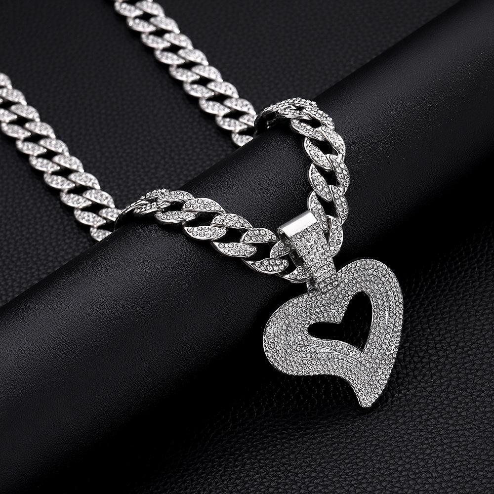 Hip Hop Alloy Full Diamond Fashion Heart Pendant Cuban Necklace Jewelry Temu Jewelry