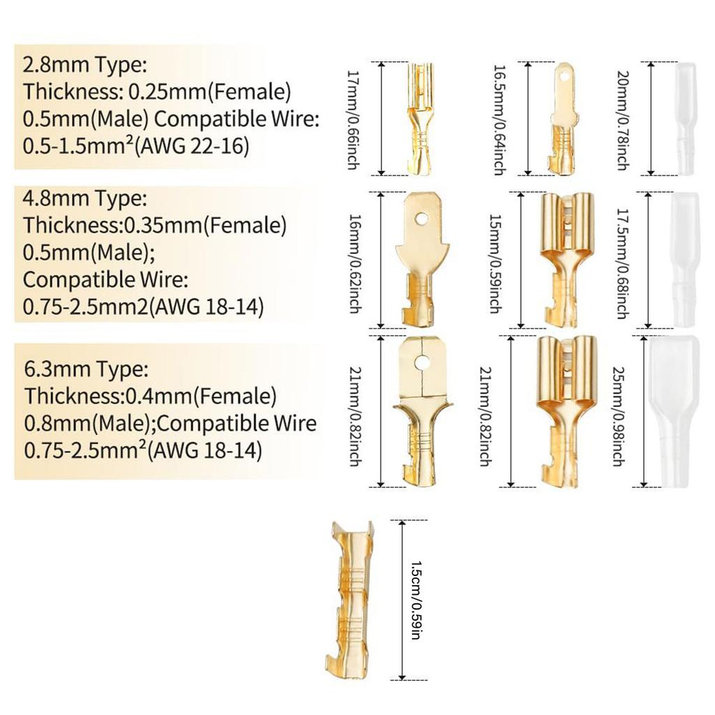 810pcs Spade Connector Set With Male/Female Terminals Comprehensive Stable Spade Terminals Set for Corrosions Resistance