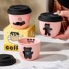 Pink Coffee Cup Holding Cup Small Capacity Girl Winter Hand Warmer Cup Ceramic with Silicone Lid Kitten Latte Cup