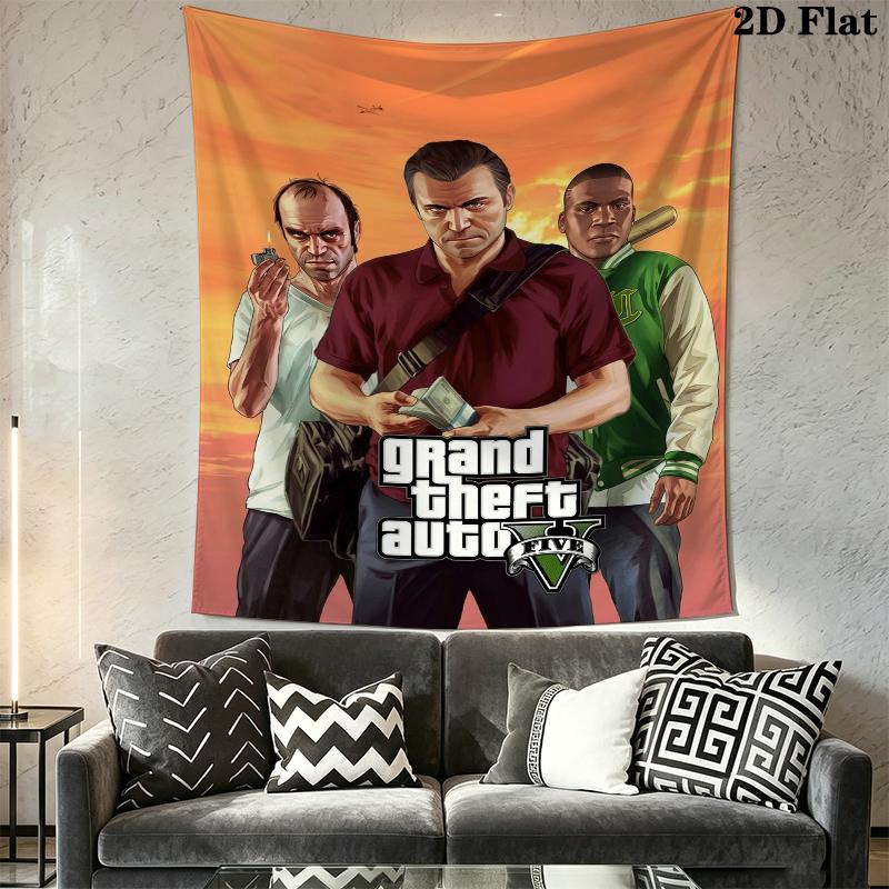Grand Theft Auto Wall Tapestry Aesthetic Wall Hanging Printed Fabric Blanket Decorative Tapestries for Bedroom Living Room Home Decor