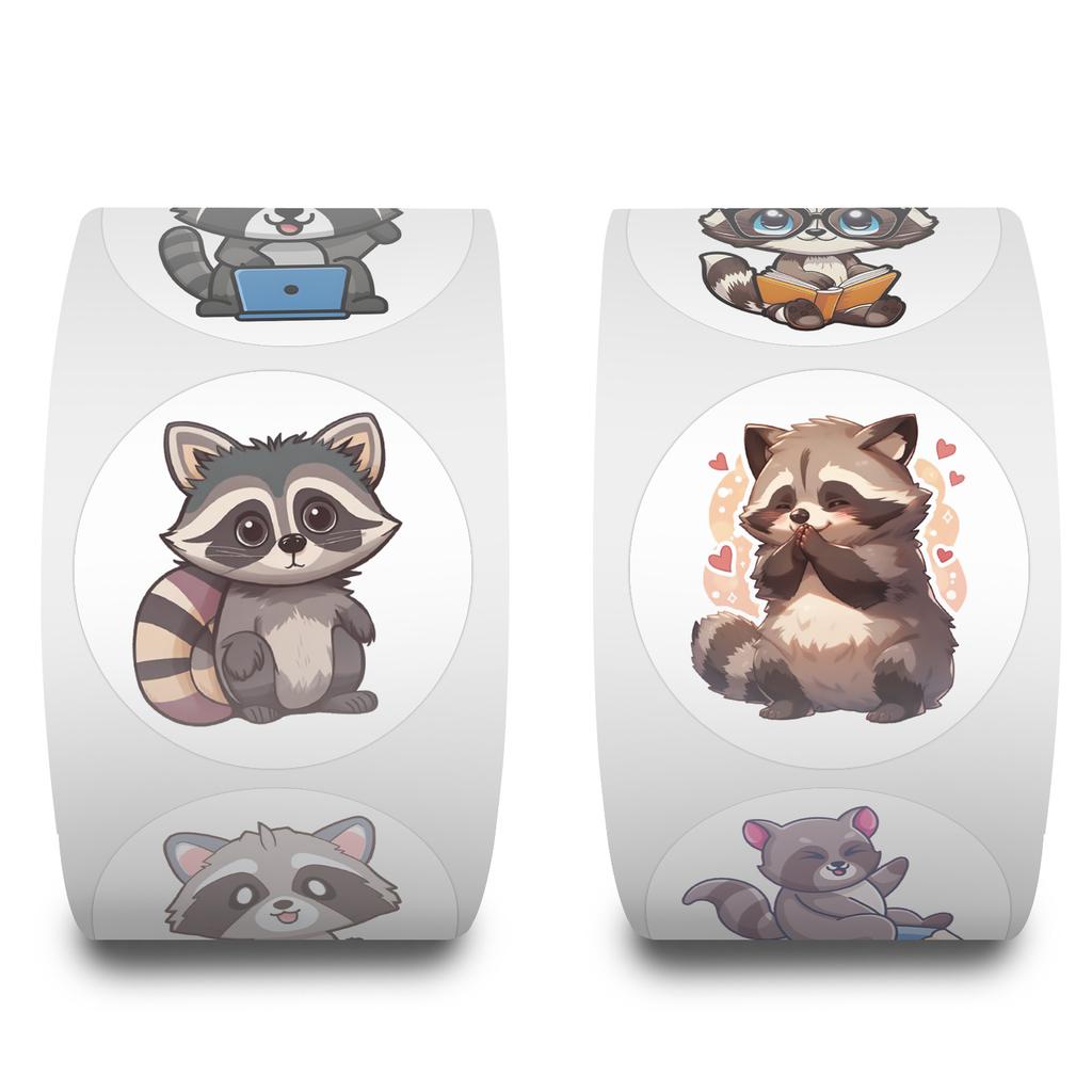 500 Stickers/roll Cartoon Raccoon Ins Cute Hand Tent Tape Decorative Suitcase Notebook Roll Tape