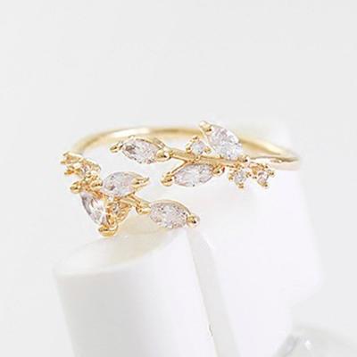 Huitan Exquisite Branch Adjustable Rings for Women Paved Dazzling CZ Stone Daily Wear Fashion Girls Finger Zircon Birthday Gift