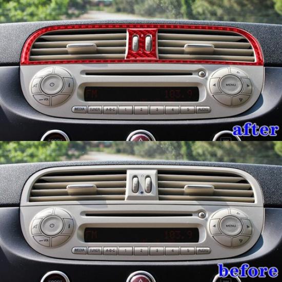 2pcs Red Carbon Fiber Car Center AC Vent Panel Sticker For Fiat 500 12 13 14 15