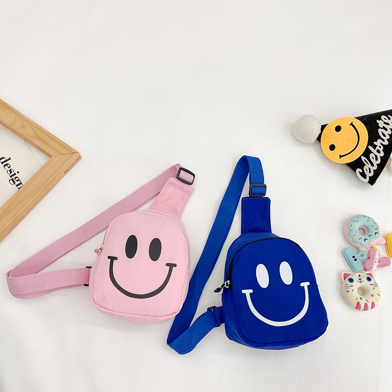 Borsa a tracolla con faccina sorridente per bambini - Tendenza nylon 2024, Marsupio da petto per ragazzi e Zainetto per bambini piccoli