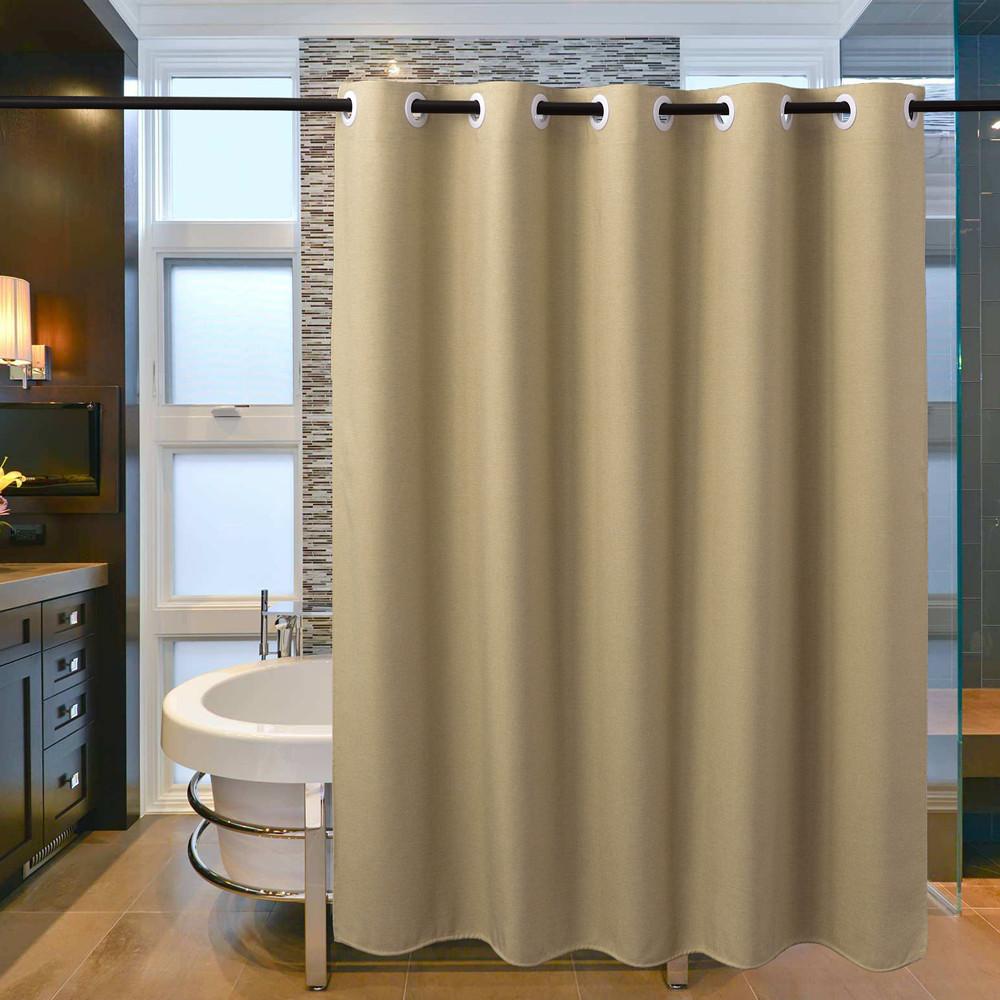 Waterproof Linen Look Shower Curtain Thick Set No Drill Bathroom Partition Curtain