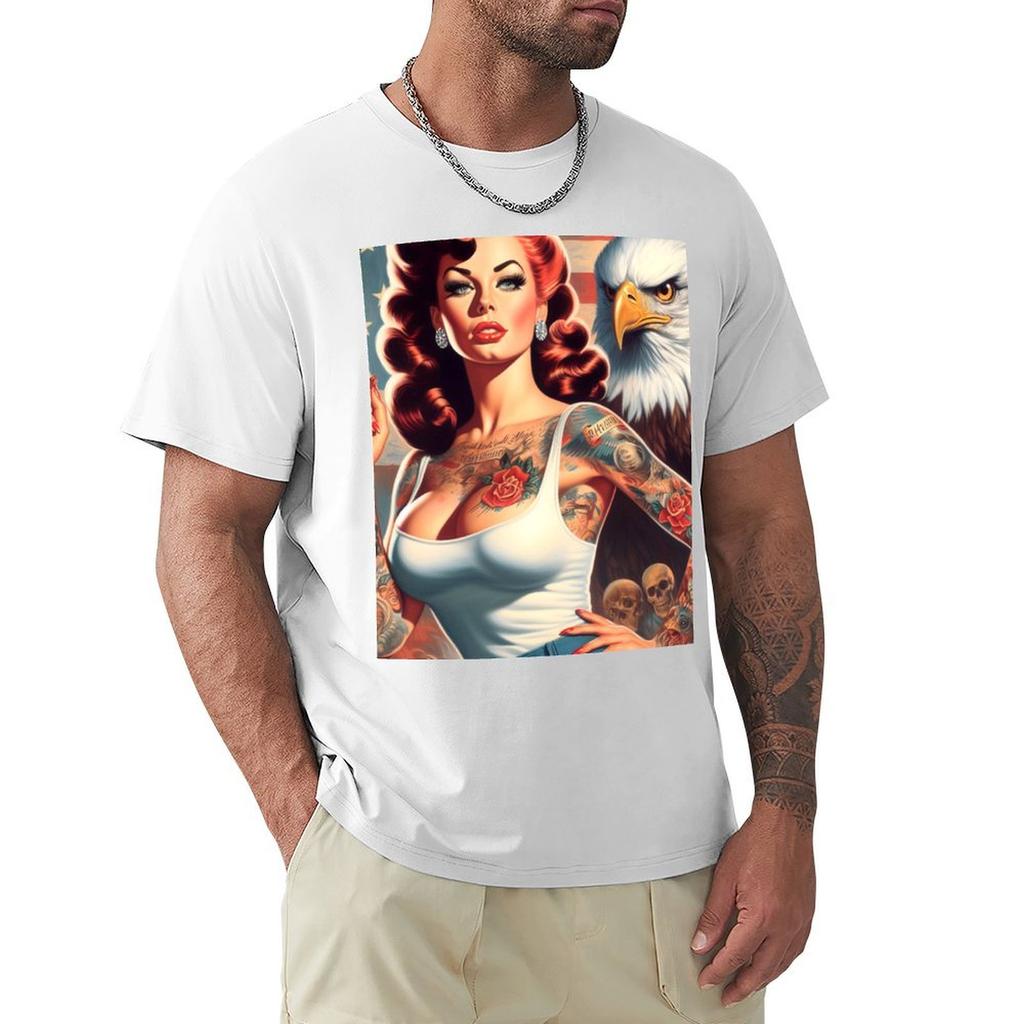 Retro American Girl TShirt Summer Shirt Customizeds Funny Costumes Tshirts for Men