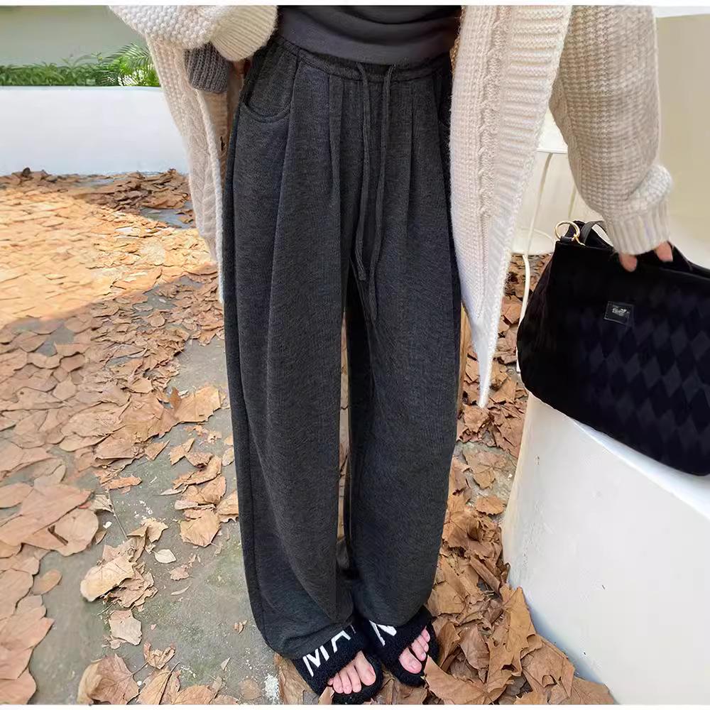 Women's 2024 Autumn/Winter Casual Knit Drape Pants – Lazy Glutinous Rice, Loose Wide-Leg and Narrow Straight-Leg Options
