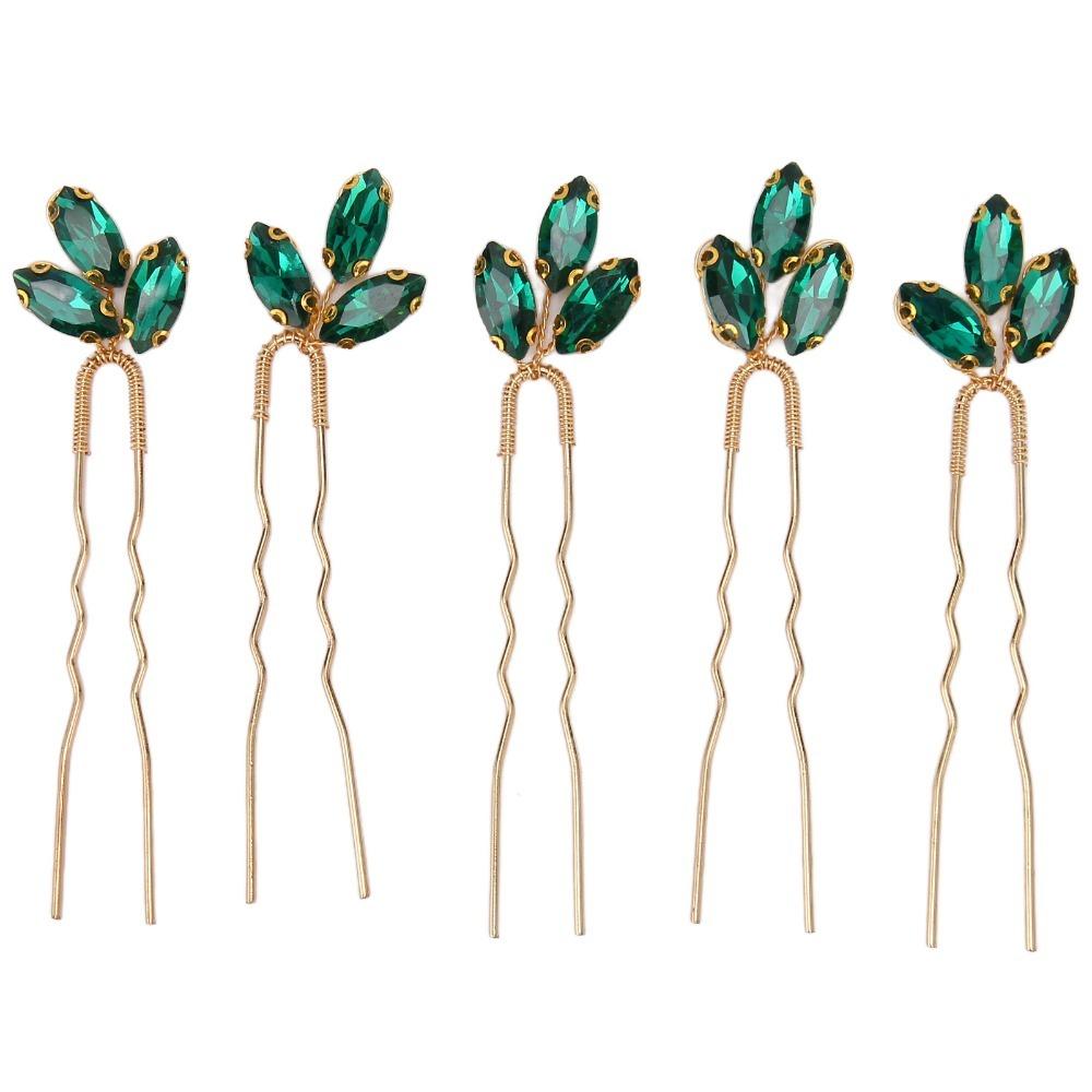 

5pcs Green Rhinestone Rhinestone Hair Pin Vintage Design Bridal Hair Accessories Wedding