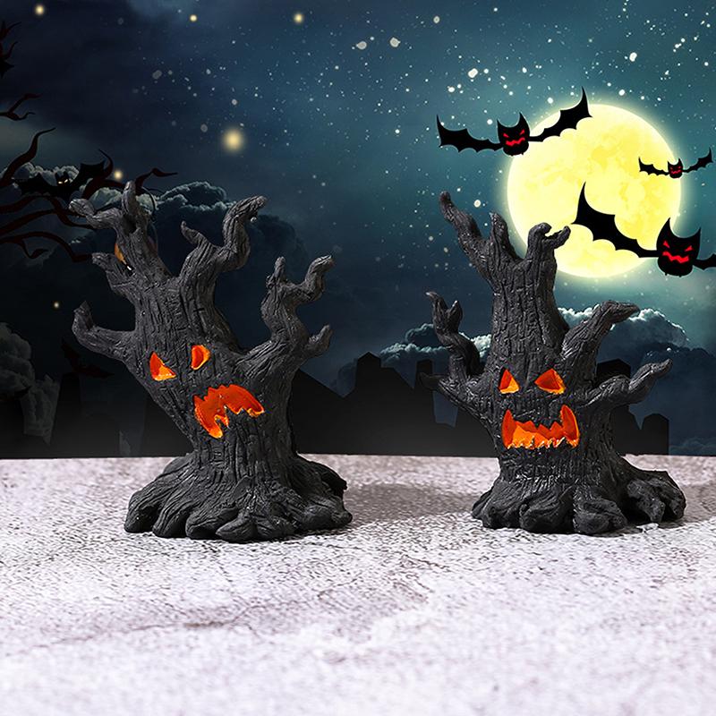 Scary Tree Spooky Tree Face Sculpture Realistic Tabletop Ornament Indoor Outdoor Halloween Decoration For Party Haunted House