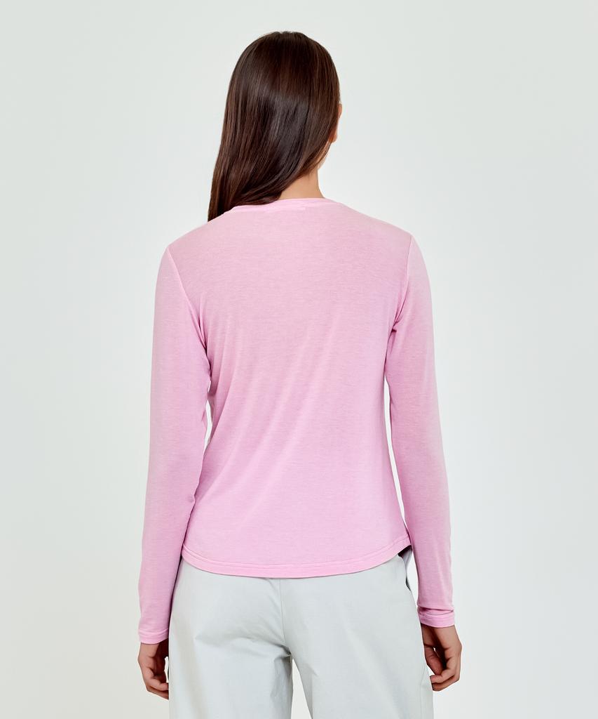 DEPASION See-Through Round Long Sleeve T-Shirt (Pink)