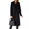 QICED Women's Coat Versatile Tweed Coat Solid Colour Long Sleeve Double Breasted Plug Pockets