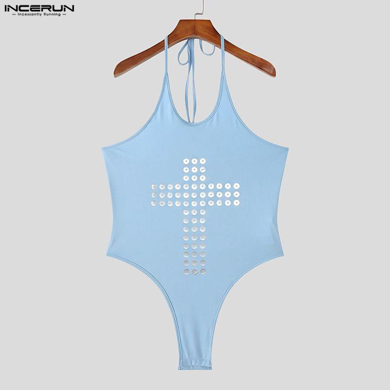 INCERUN Men Halter Sling Sleeveless Fitted Briefs Bodysuits One Piece Underwear Jumpsuits Party Wear