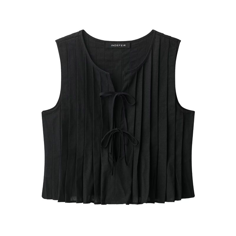 Kaslead New Women clothes Western Style Fashion Simple and Versatile French style Lace-up Short Vest Top