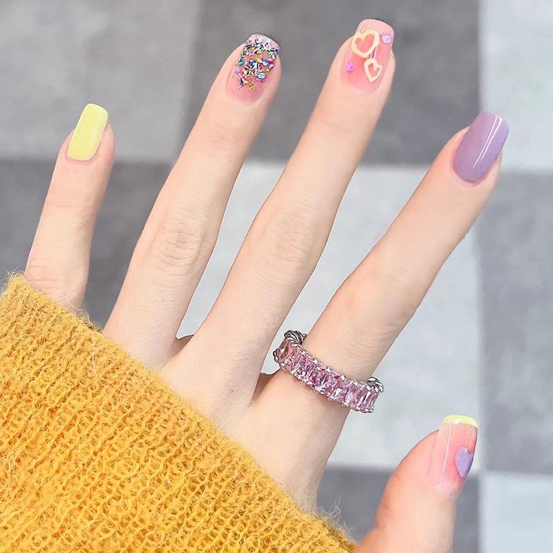 Sweet & Cute Wearable False Nails - Colorful Heart Short Student Nail Art