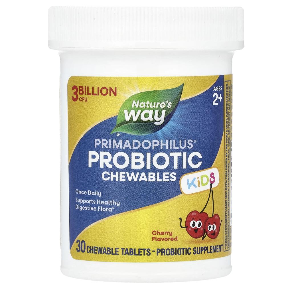 Nature's Way Primadophilus® Children's Probiotic Chewables, Ages 2+, Cherry Flavor, 3 Billion CFU, 30 Chewables