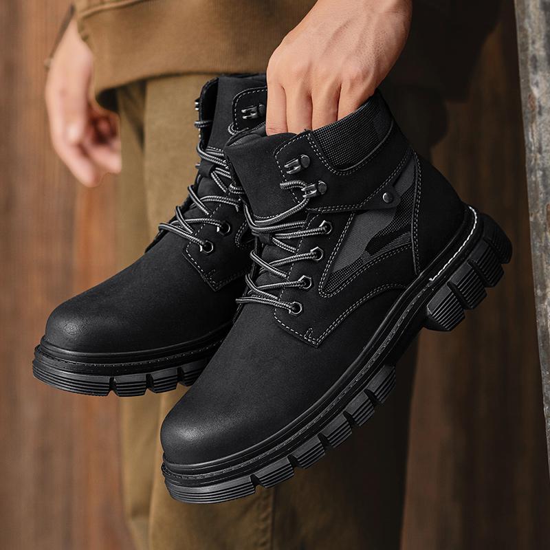 

New European American anti slip big yellow boots color blocking height increasing casual fashiable outdoor motorcycle boots 39 чёрный
