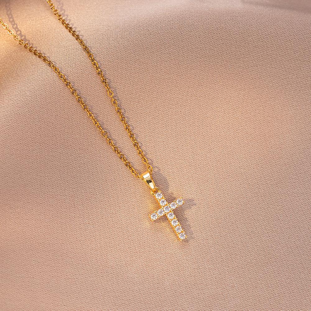 Stainless Steel Chain Fashion Luxury Zircon Cross Pendant Necklaces for Women Men Cool Gold Silver Color Cross Jewelry Gifts
