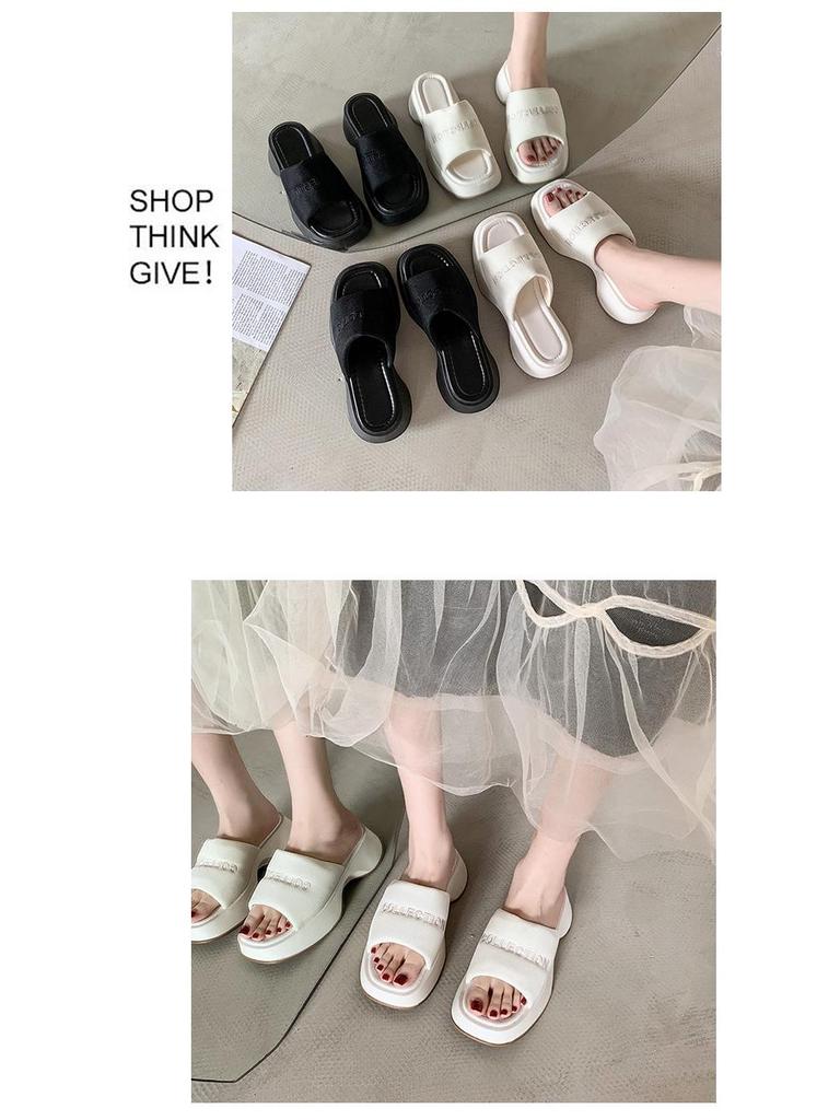 Women's 2023 Summer Square Toe Thick-Soled Platform Sandals - European & American Style Casual One-Strap Slippers